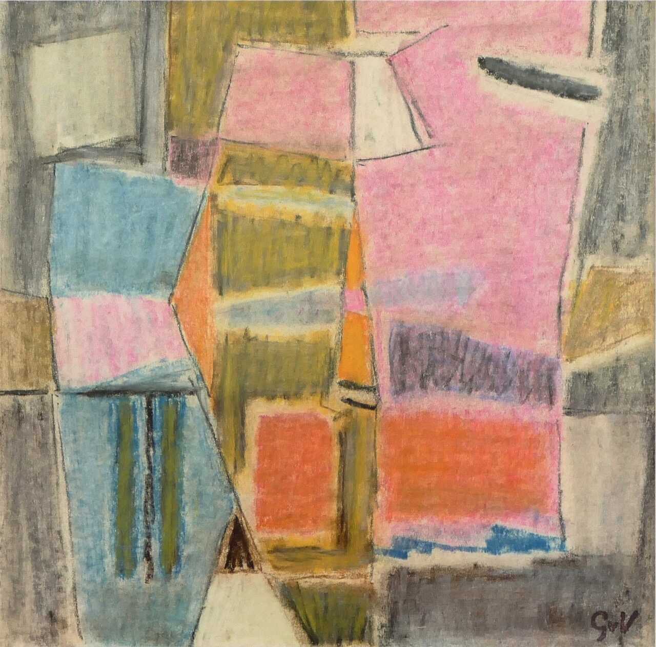 Composition, pastel sur papier 21 x 20 cm